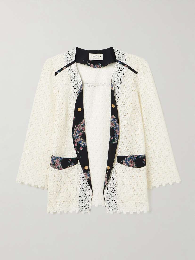 MAISON MAYLE Caribbea Floral-print Silk Crepe-trimmed Crocheted Lace Jacket