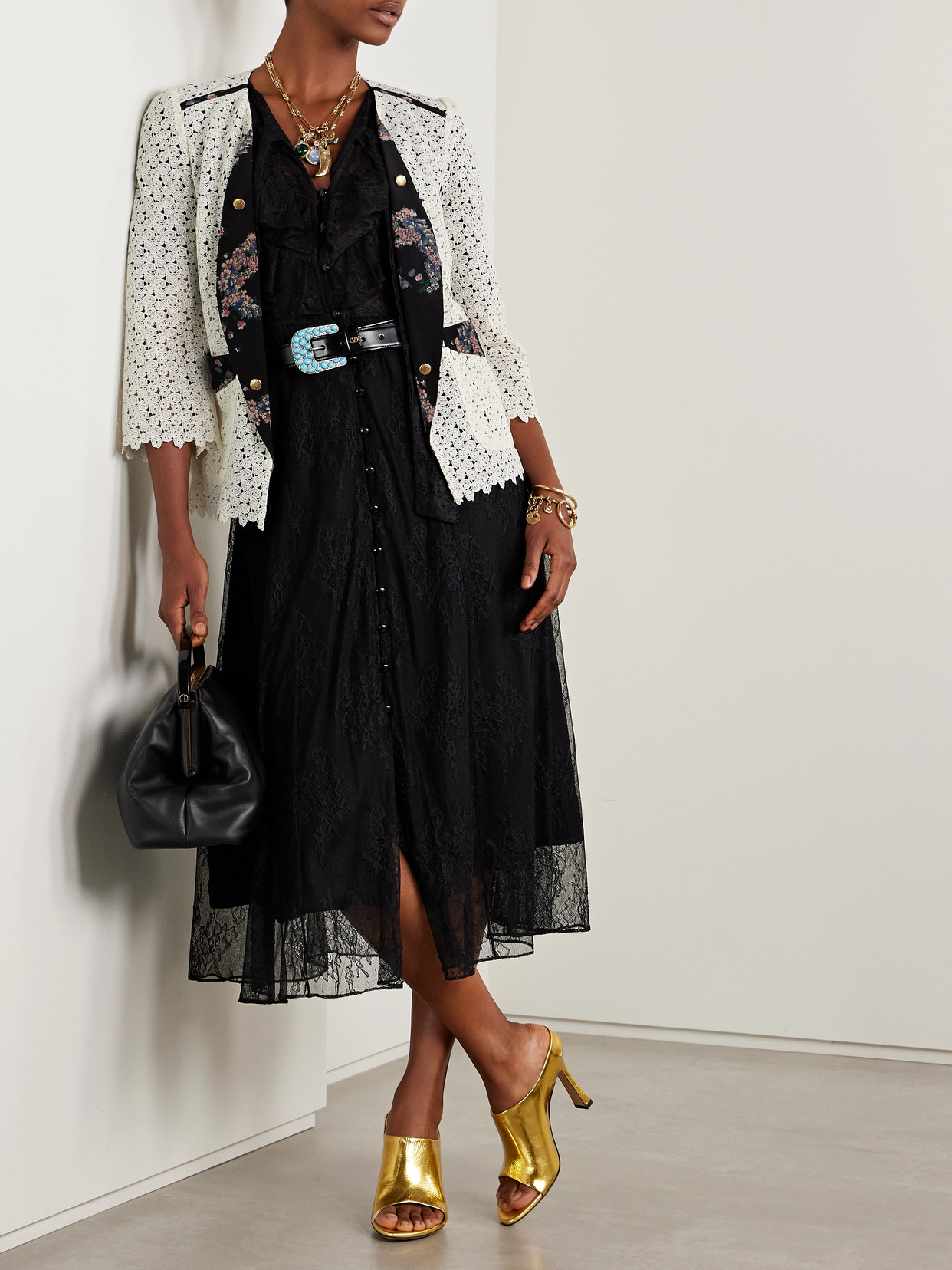 Maison Mayle Caribbea Floral-print Silk Crepe-trimmed Crocheted Lace Jacket In Multi