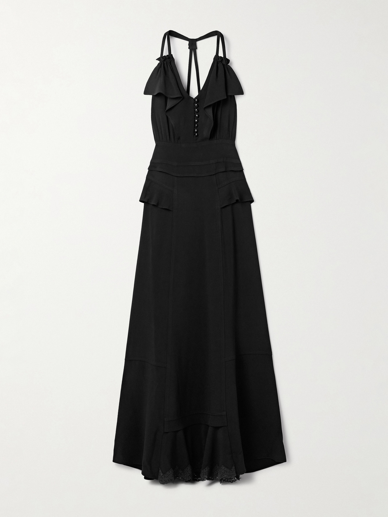 Maison Mayle Colette Lace-trimmed Ruffled Crepe Maxi Dress In Black