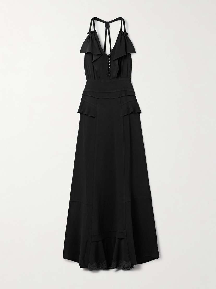 MAISON MAYLE Colette Lace-trimmed Ruffled Crepe Maxi Dress