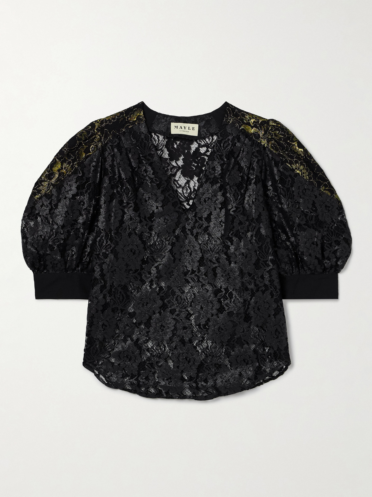 Maison Mayle Juana Joya Metallic Lace Blouse In Black