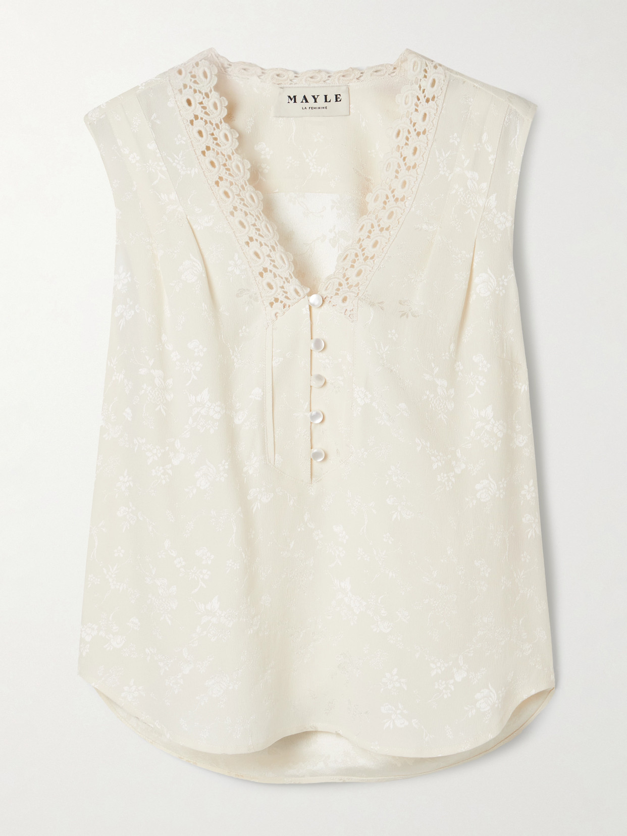 Maison Mayle Noor Crocheted Lace-trimmed Silk-jacquard Top In White