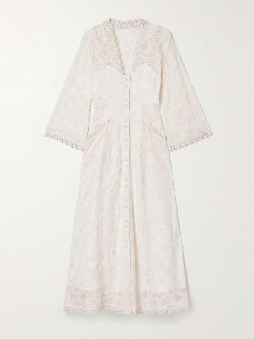MAISON MAYLE Valesca Silk Jacquard-trimmed Cotton-blend Guipure Lace Midi Dress
