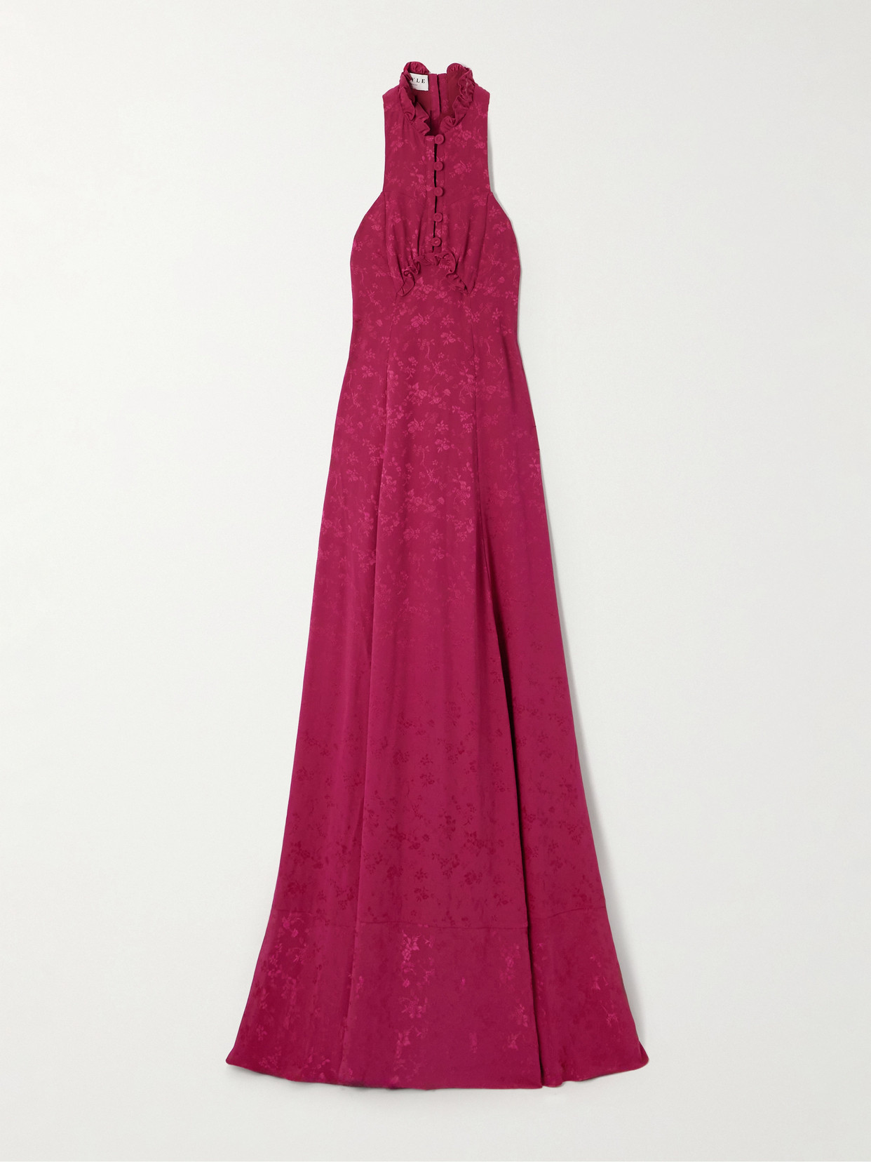Maison Mayle Valentine Ruffled Silk-jacquard Halterneck Maxi Dress In Pink