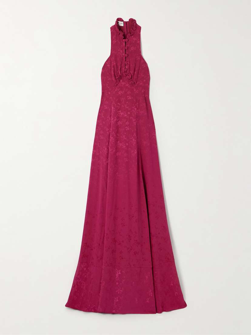 MAISON MAYLE Valentine Ruffled Silk-jacquard Halterneck Maxi Dress
