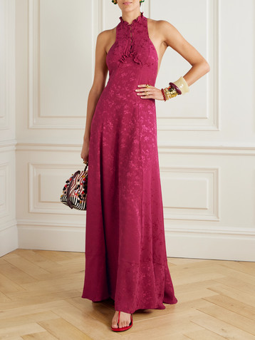 MAISON MAYLE Valentine ruffled silk-jacquard halterneck maxi dress
