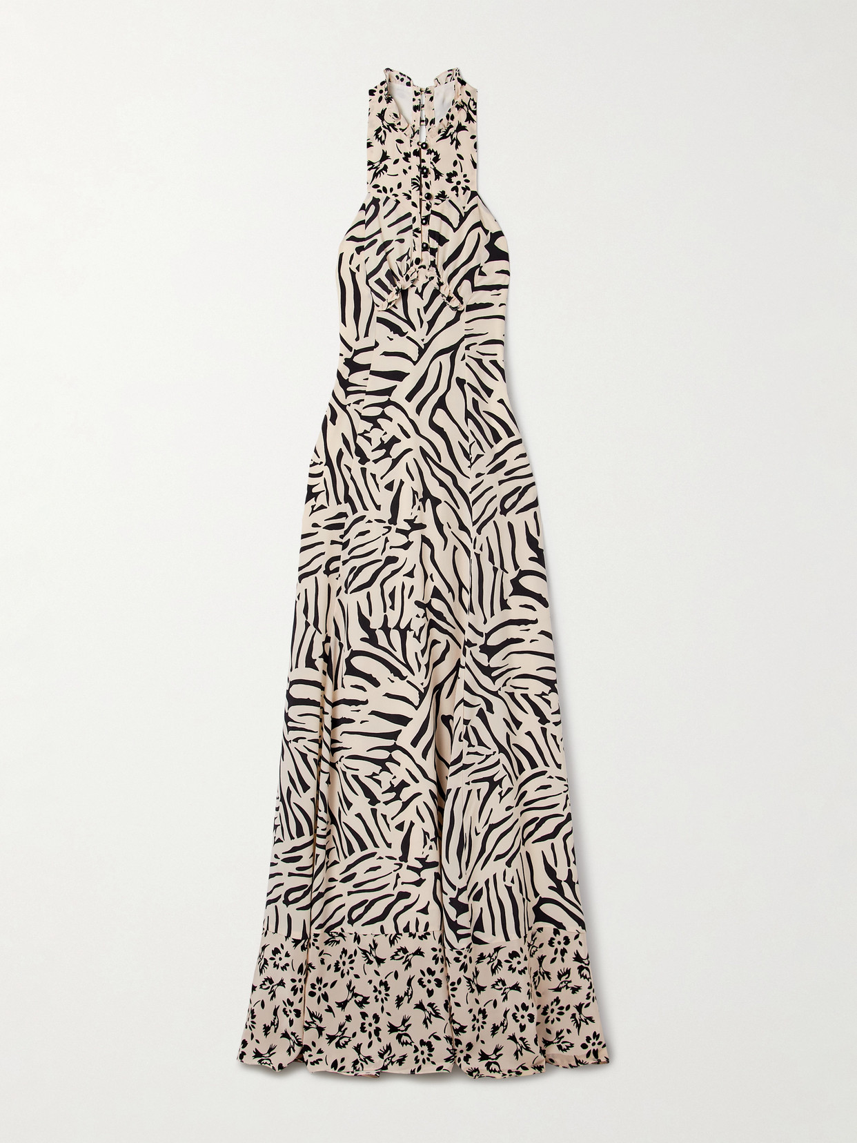 Maison Mayle Valentine Ruffled Printed Silk-crepe Halterneck Maxi Dress In Multi