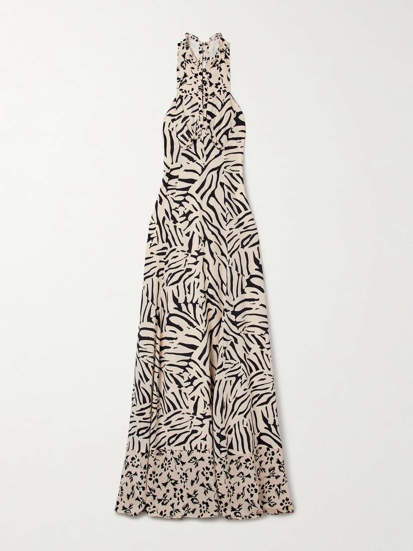 MAISON MAYLE Valentine Ruffled Printed Silk-crepe Halterneck Maxi Dress