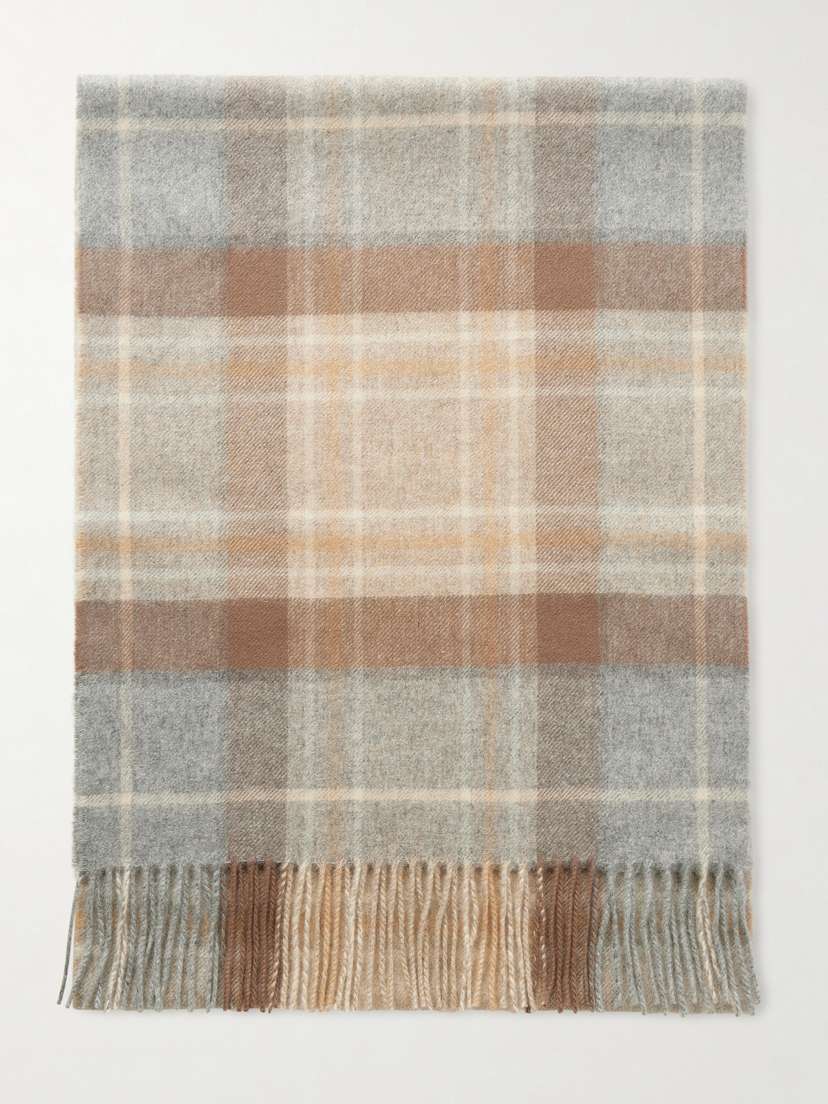 Johnstons of Elgin Fringed Checked Cashmere Scarf