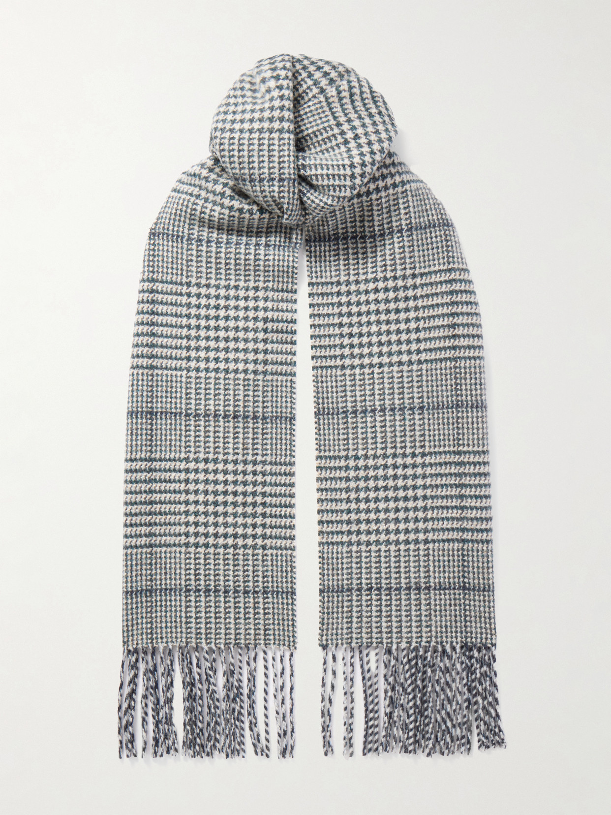 Johnstons Of Elgin Glen Fringed Houndstooth Wool Scarf In Gray