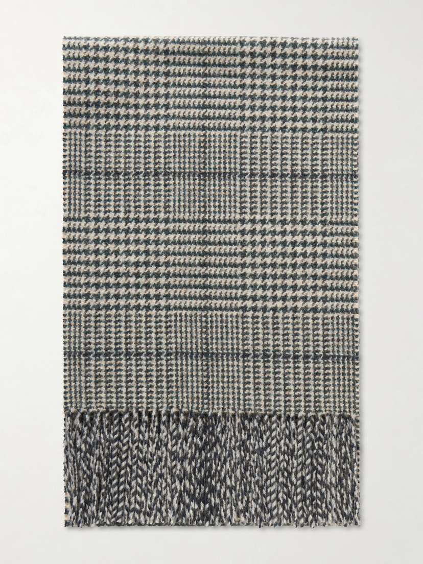 Johnstons of Elgin Glen Fringed Houndstooth Wool Scarf
