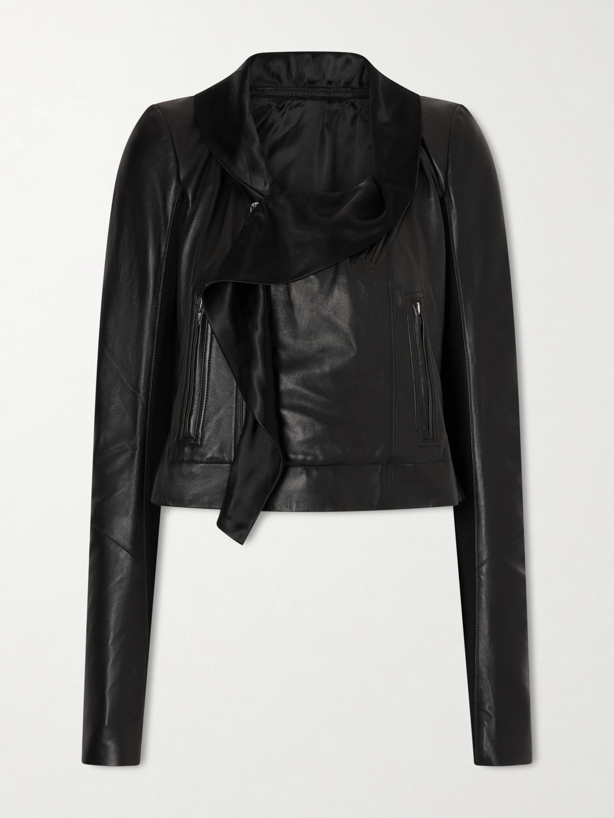Rick Owens Satin Twill-trimmed Leather Jacket In Black