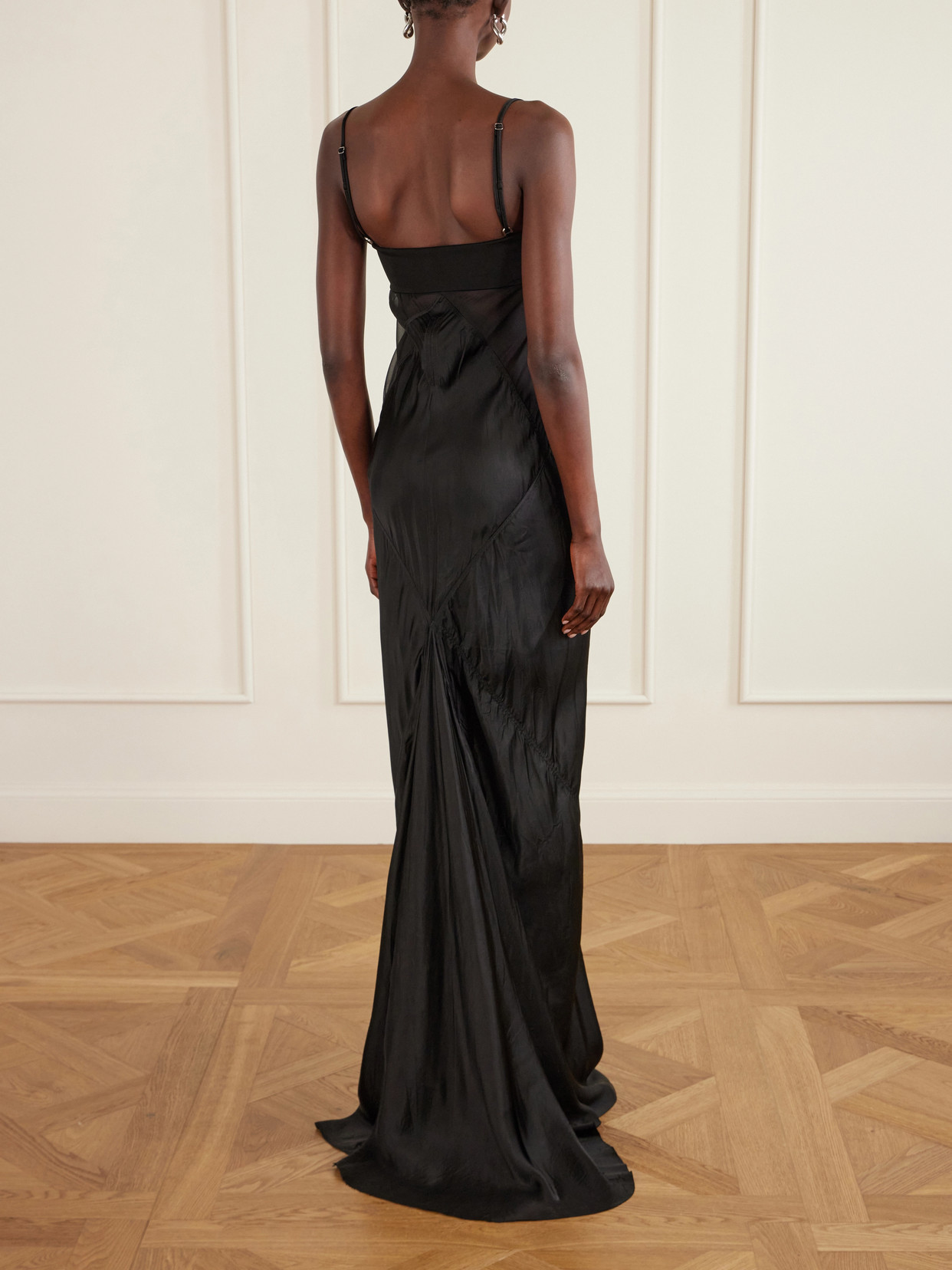 Rick Owens Panelled Satin Midi Slip Dress In Black