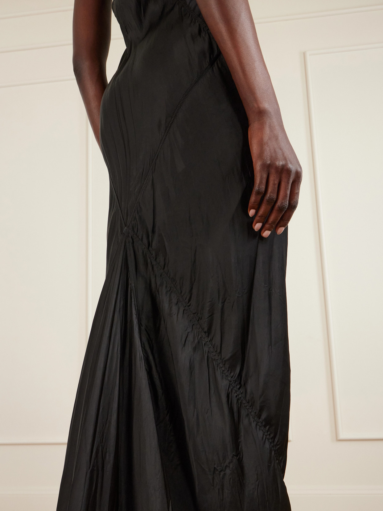 Rick Owens Panelled Satin Midi Slip Dress In Black
