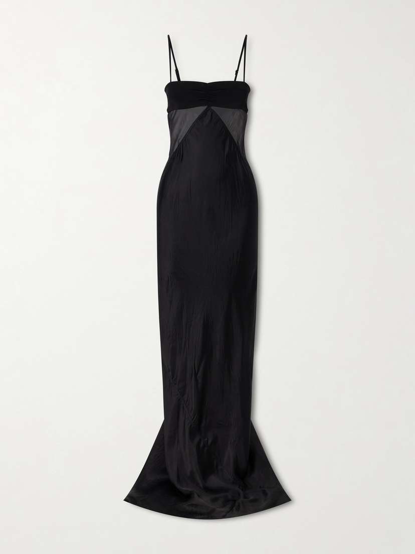 Rick Owens Tulle-paneled Satin Maxi Dress