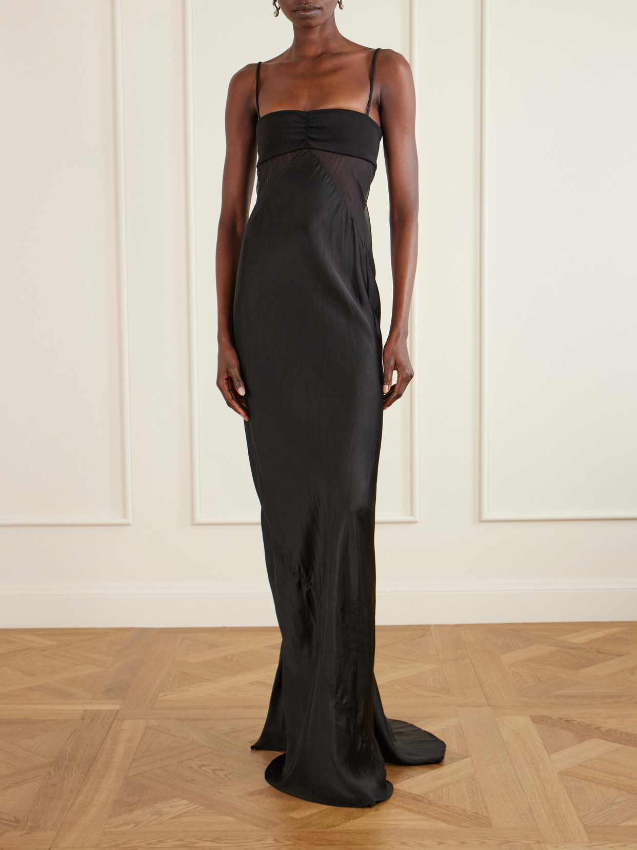 Rick Owens Panelled Satin Midi Slip Dress In Black