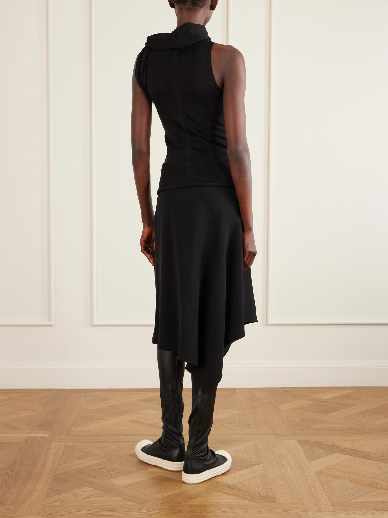 Draped Wool Turtleneck Top