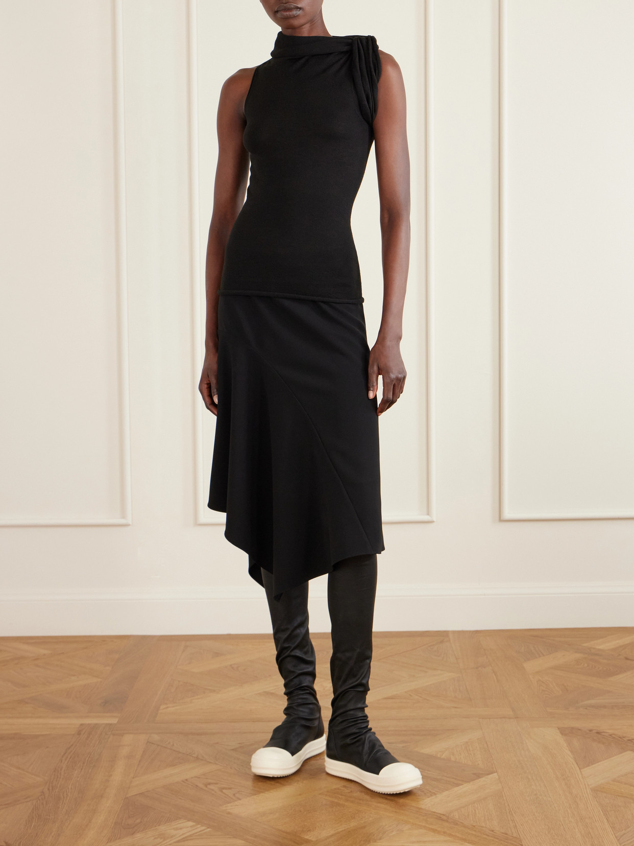 Draped Wool Turtleneck Top