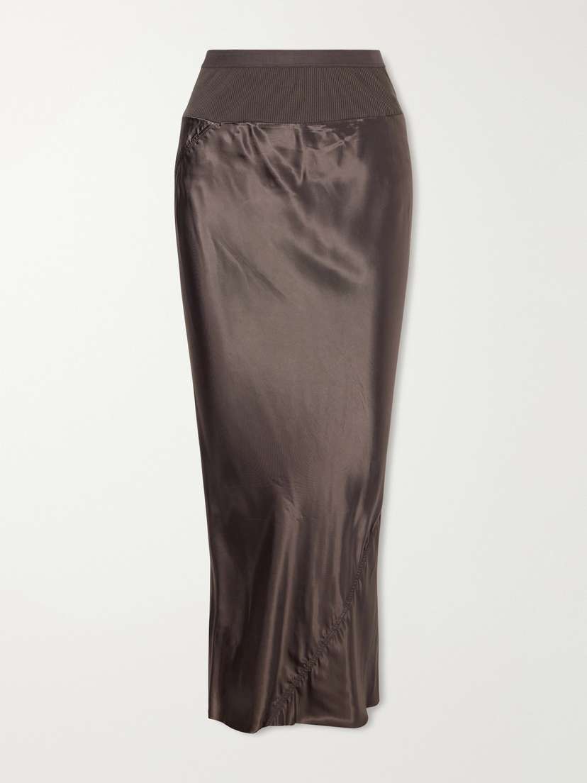 Rick Owens Ribbed Jersey And Recycled-satin Midi Skirt