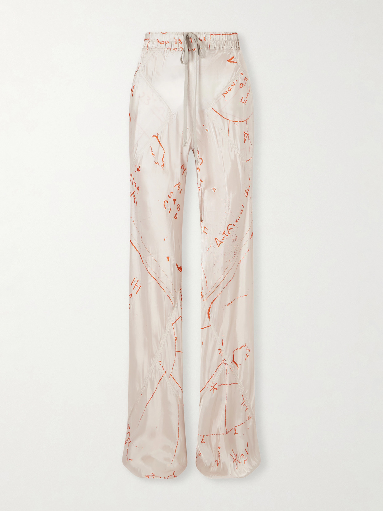 Rick Owens Bias Paneled Printed Satin Pants In Neutral