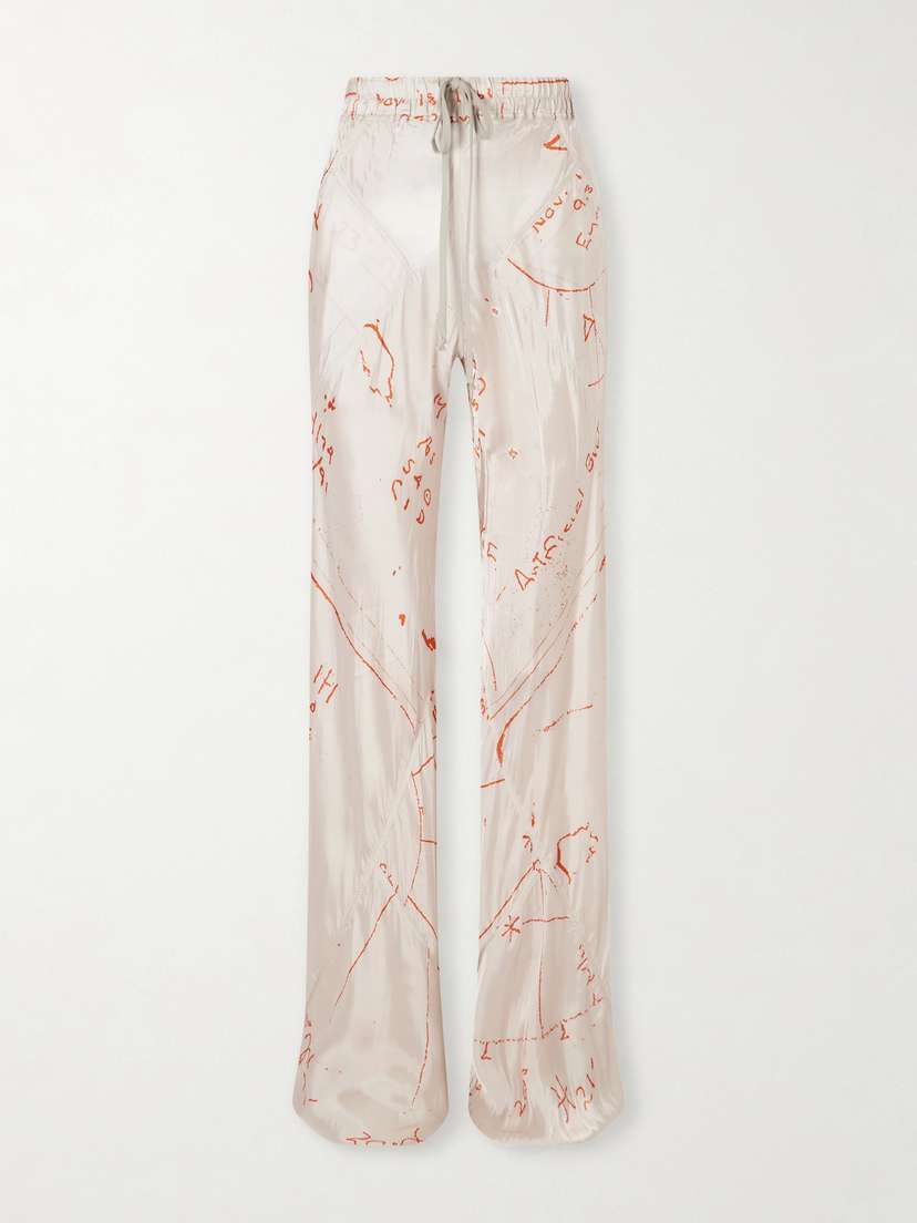 Rick Owens Bias Paneled Printed Satin Pants