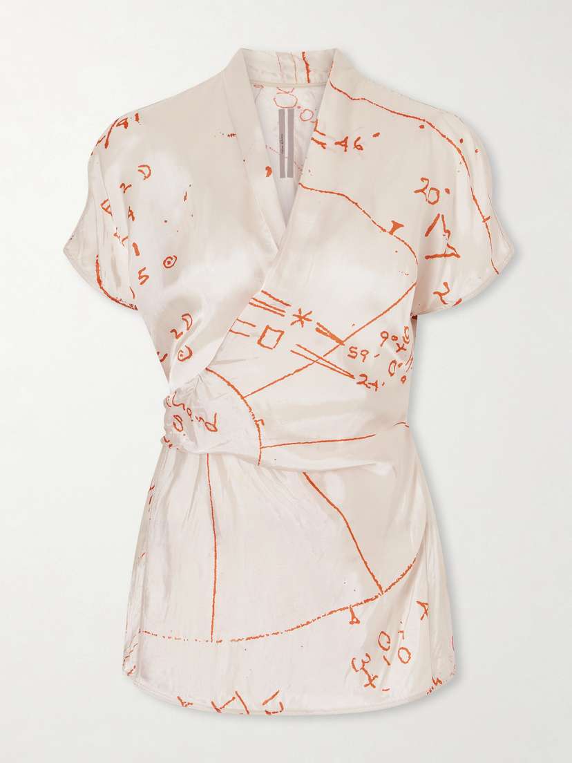 Rick Owens Printed Satin-twill Wrap Top