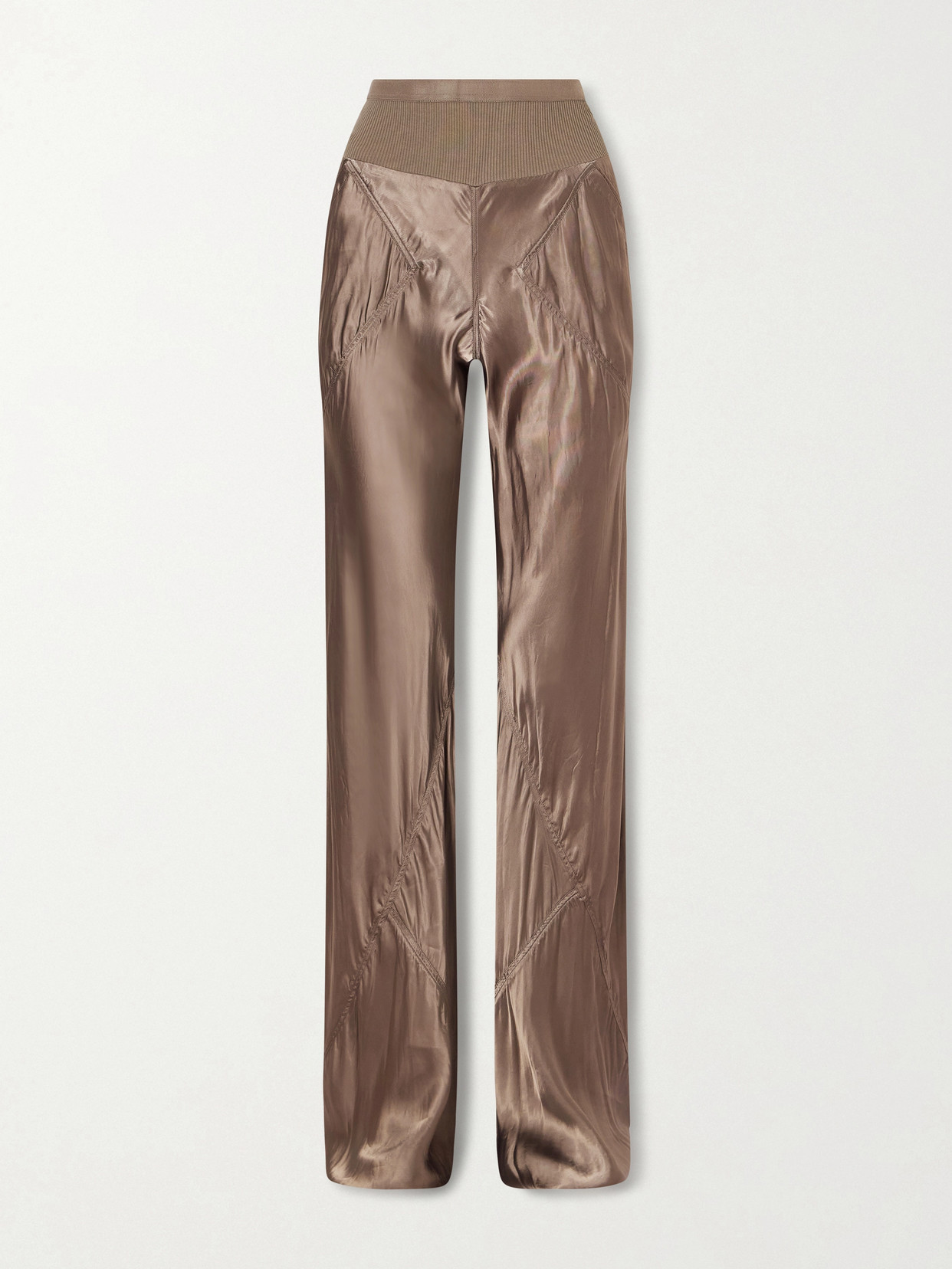 Rick Owens Bias Satin Flared Trousers In Brown