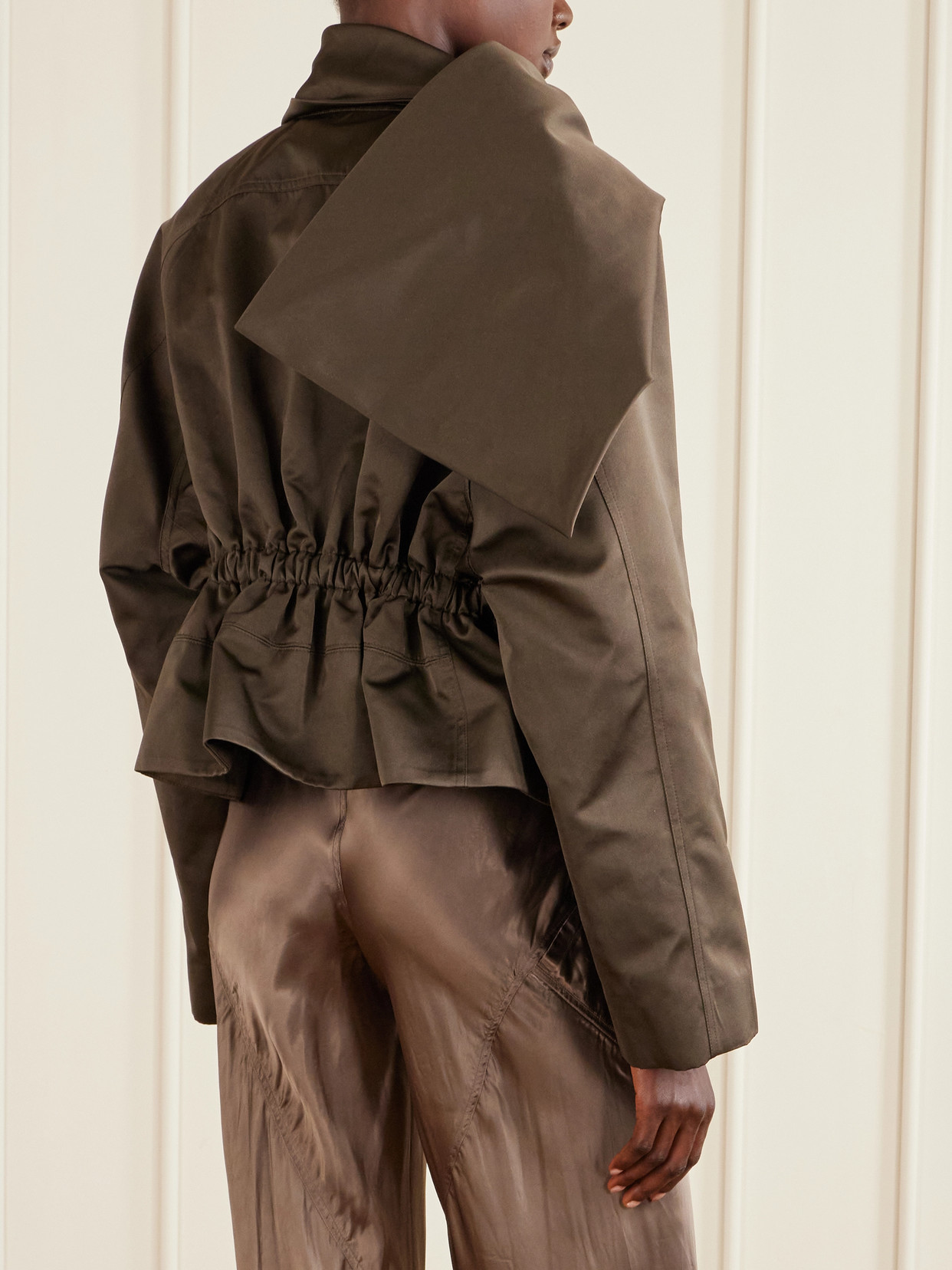 Cropped Scarf Flight Satin-Shell Jacket