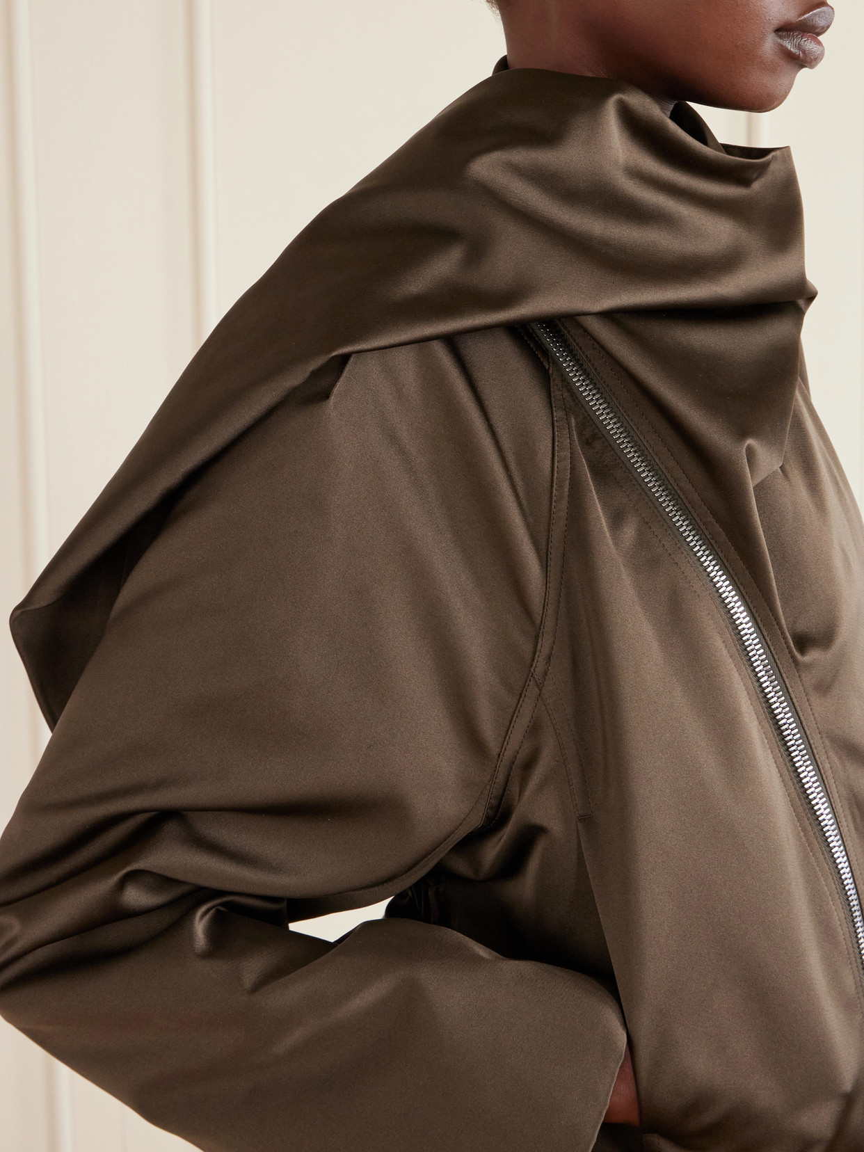 Cropped Scarf Flight Satin-Shell Jacket