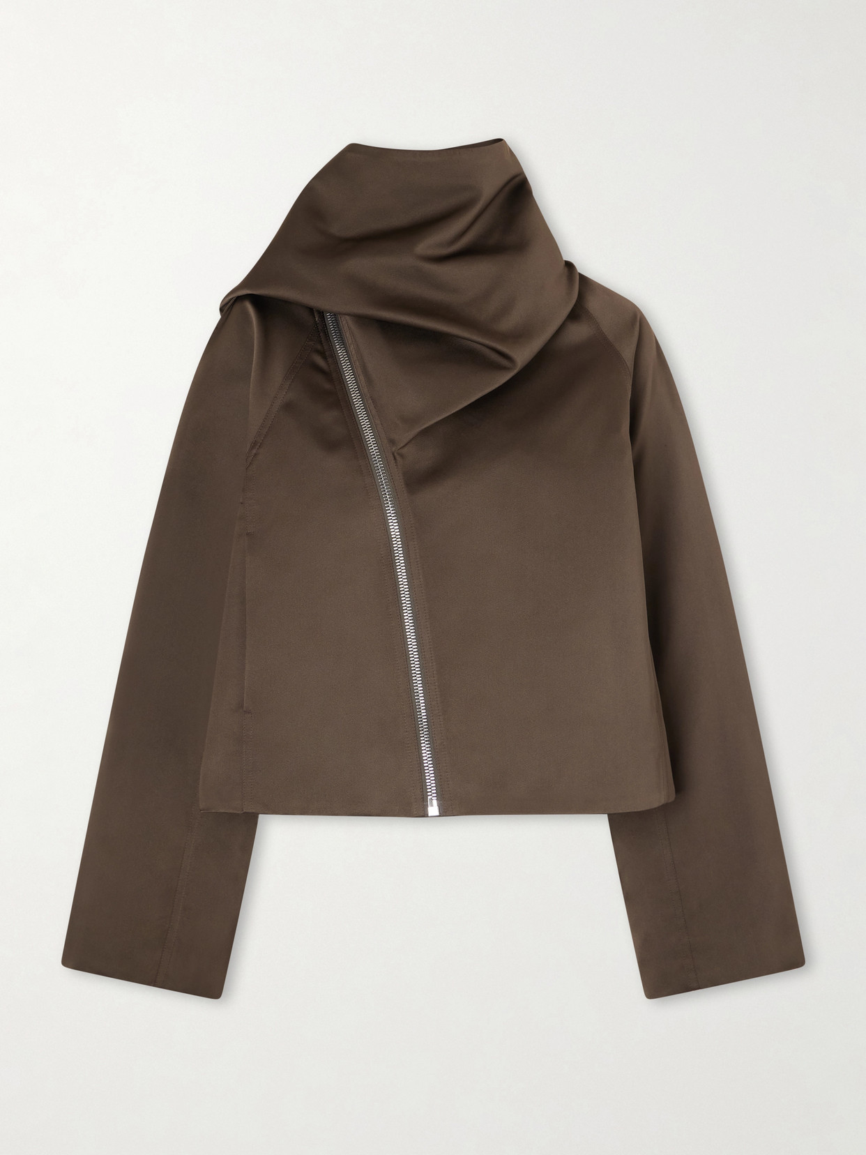 Rick Owens Cropped Scarf Flight Satin-shell Jacket In Brown