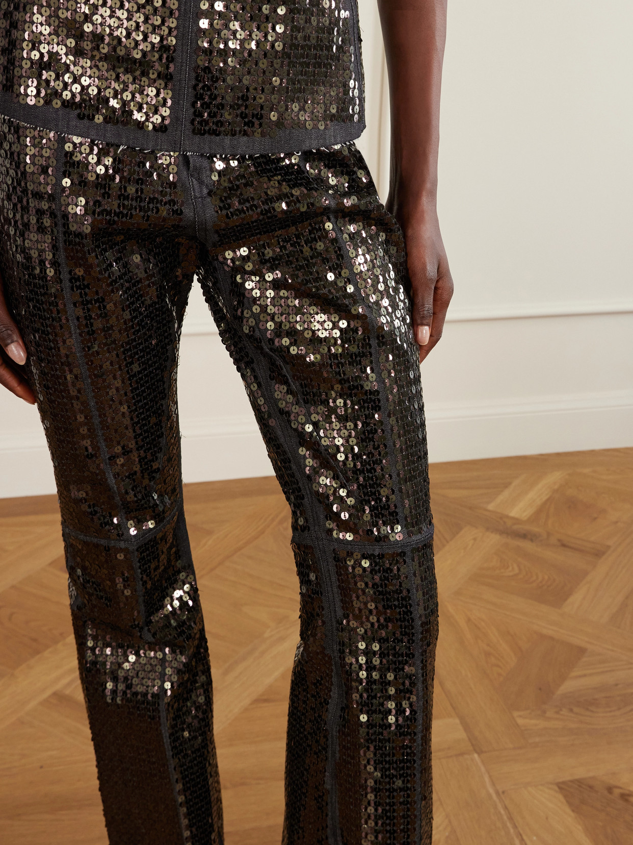 Sequined High-Rise Bootcut Jeans