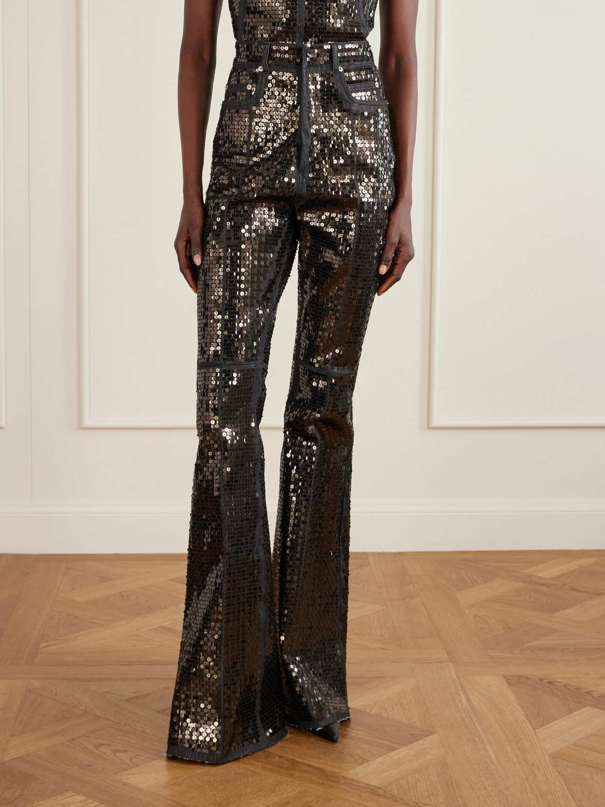 Sequined High-Rise Bootcut Jeans