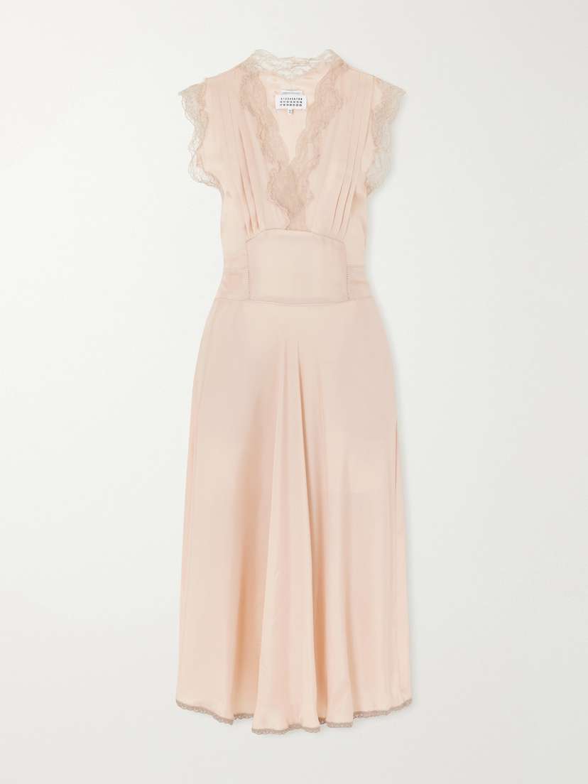 Maison Margiela Lace-trimmed Satin Midi Dress