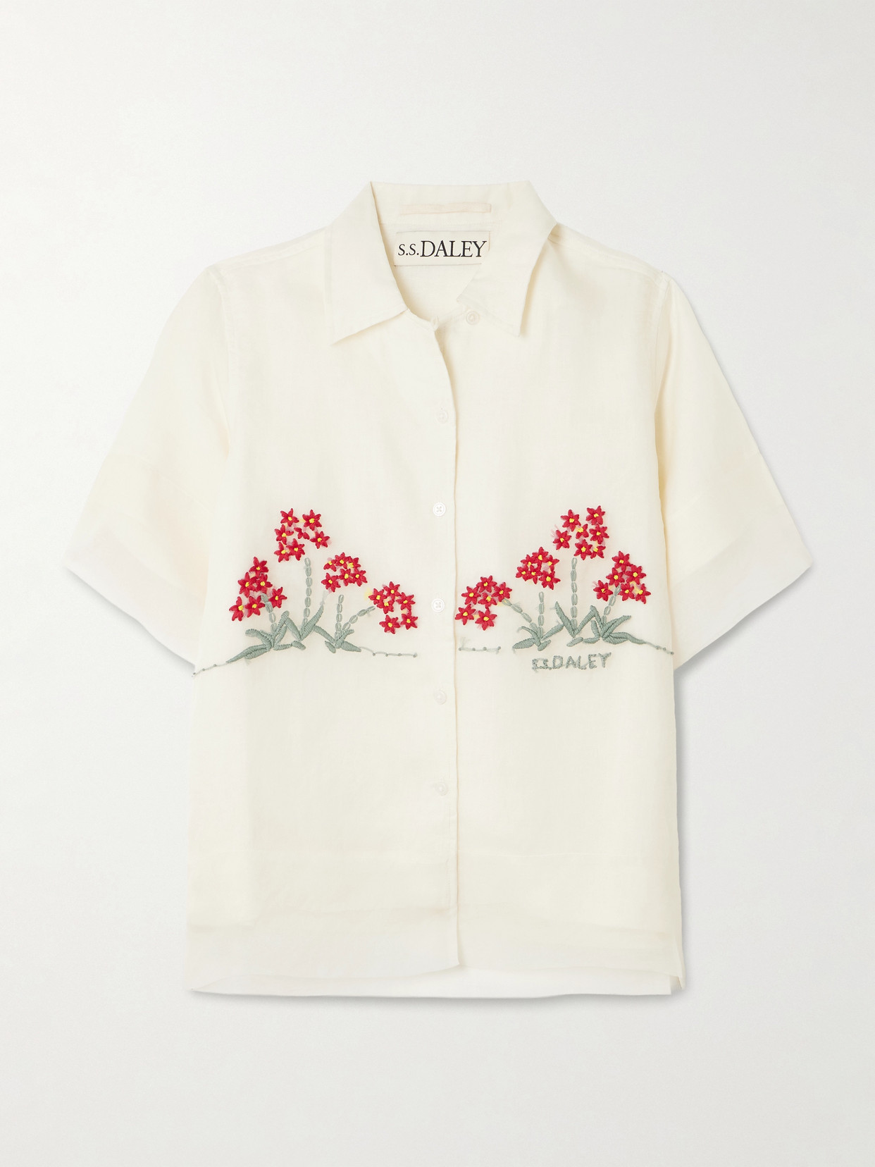 S.s. Daley Cecilia Layered Embroidered Silk And Linen Shirt In Neutral