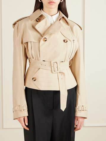 S.S. DALEY Evelyn leather-trimmed cotton-blend gabardine jacket