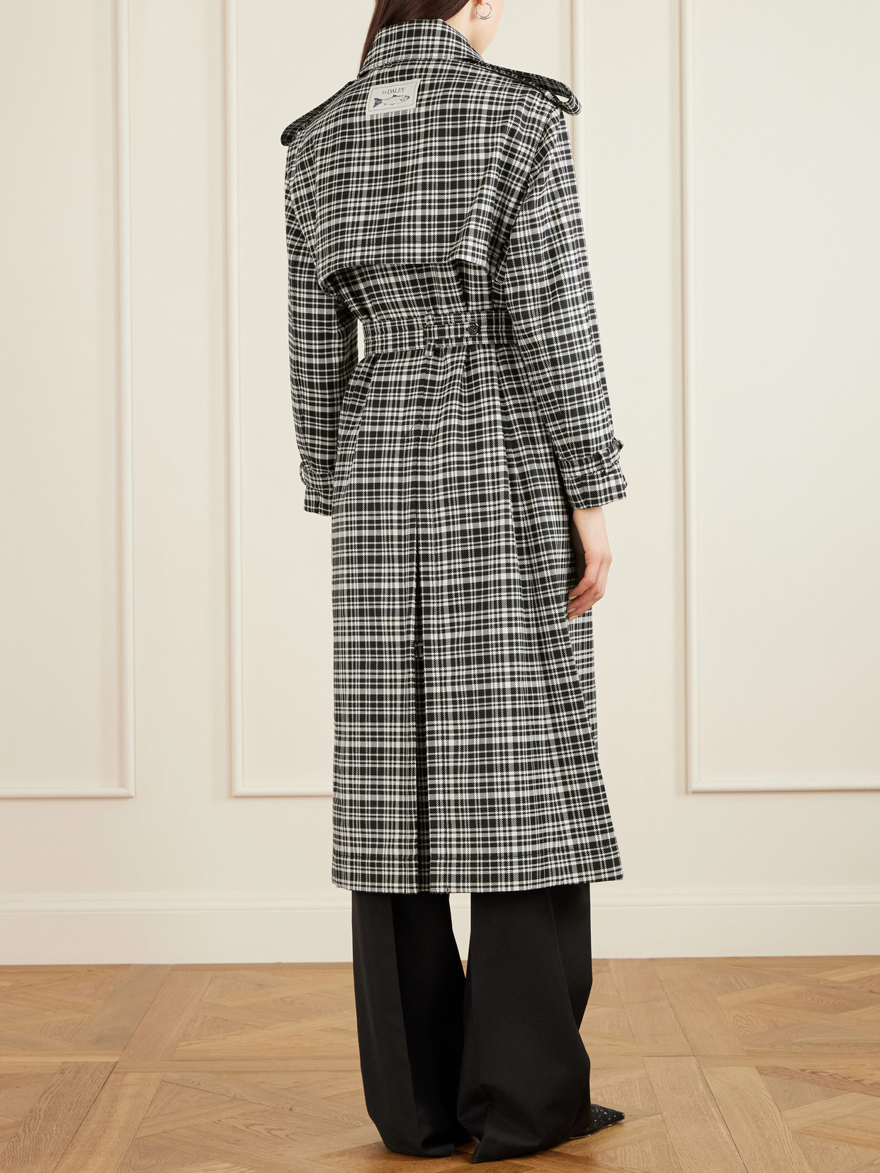 S.s. Daley Edna Houndstooth Wool And Cotton-blend Trench Coat In Gray