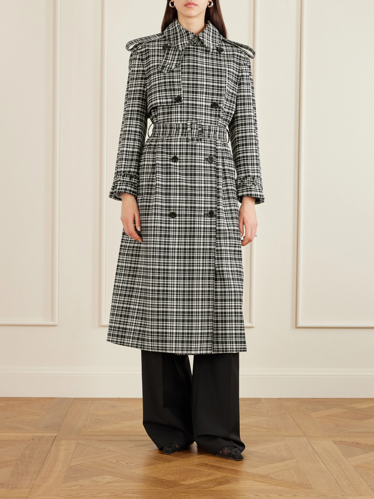 S.s. Daley Edna Houndstooth Wool And Cotton-blend Trench Coat In Gray