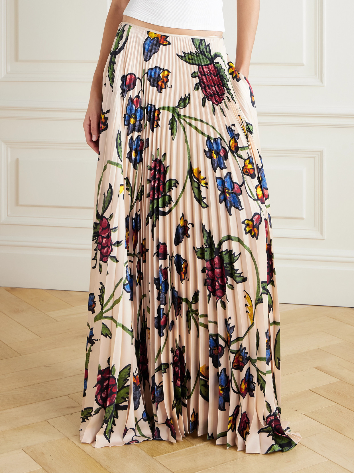 S.s. Daley Kate Pleated Floral-print Satin-twill Maxi Skirt In Multi