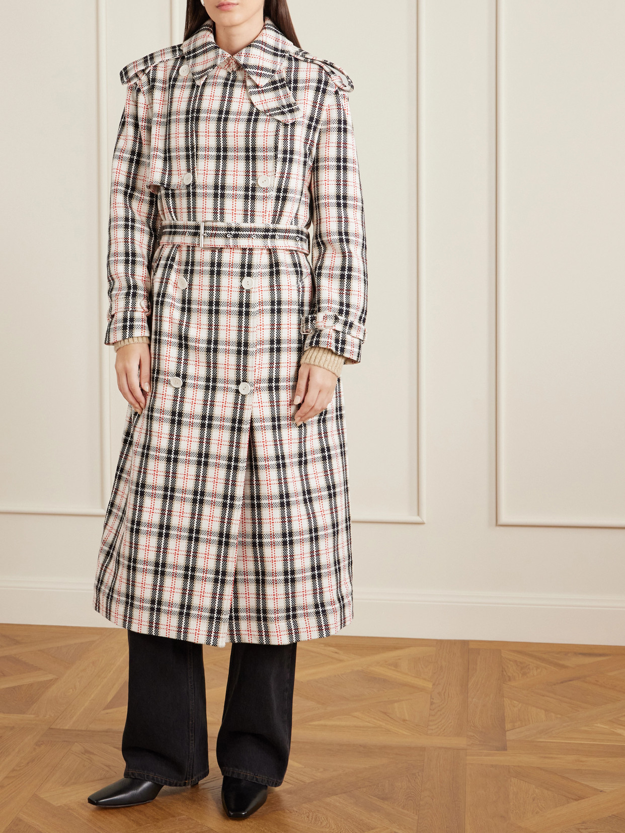 S. S. Daley - Eve Belted Double-Breasted Checked Cotton-Blend Tweed Trench Coat