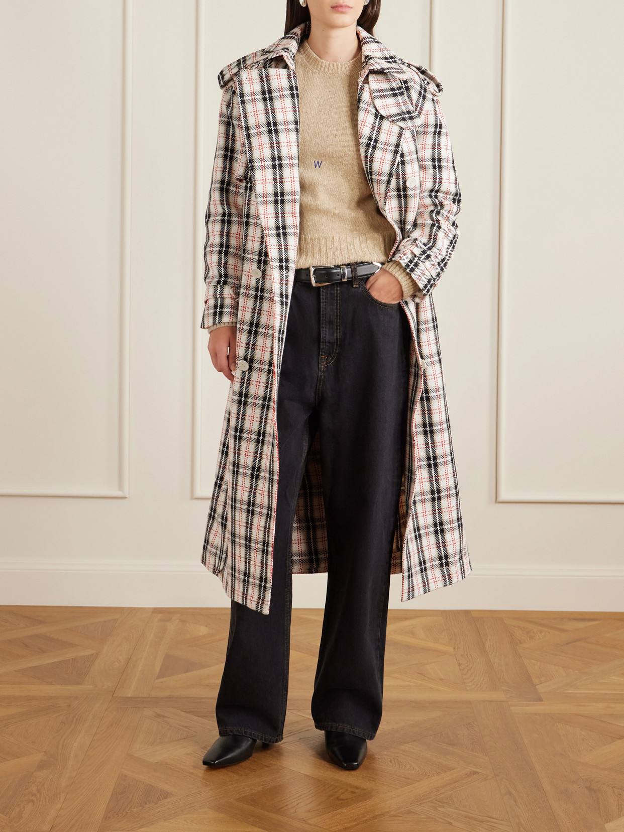 S. S. Daley - Eve Belted Double-Breasted Checked Cotton-Blend Tweed Trench Coat