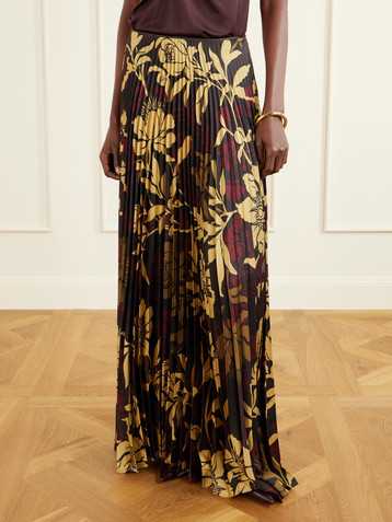 S.S. DALEY Kate pleated floral-print satin-twill maxi skirt