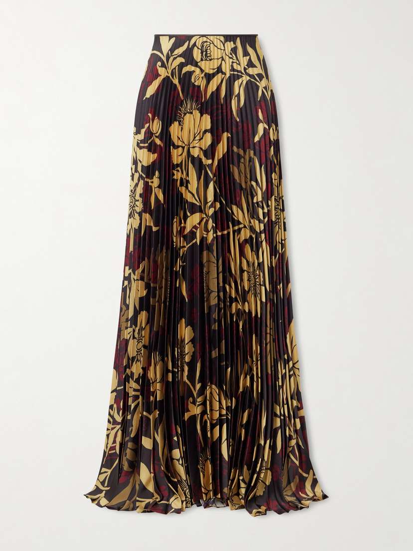 S.S. Daley Kate Pleated Floral-print Satin-twill Maxi Skirt