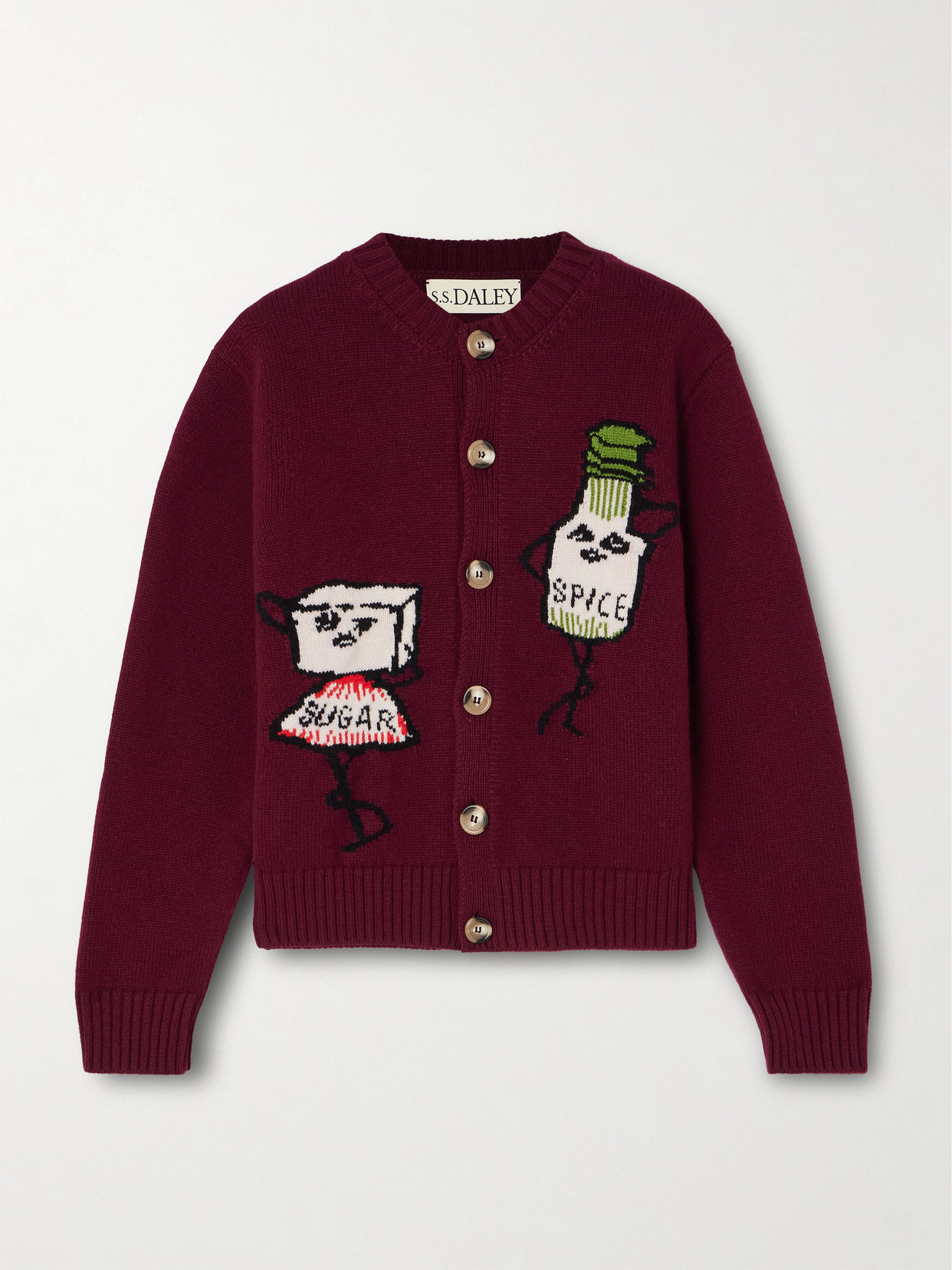S.s. Daley Sugar & Spice Intarsia Wool Cardigan In Burgundy