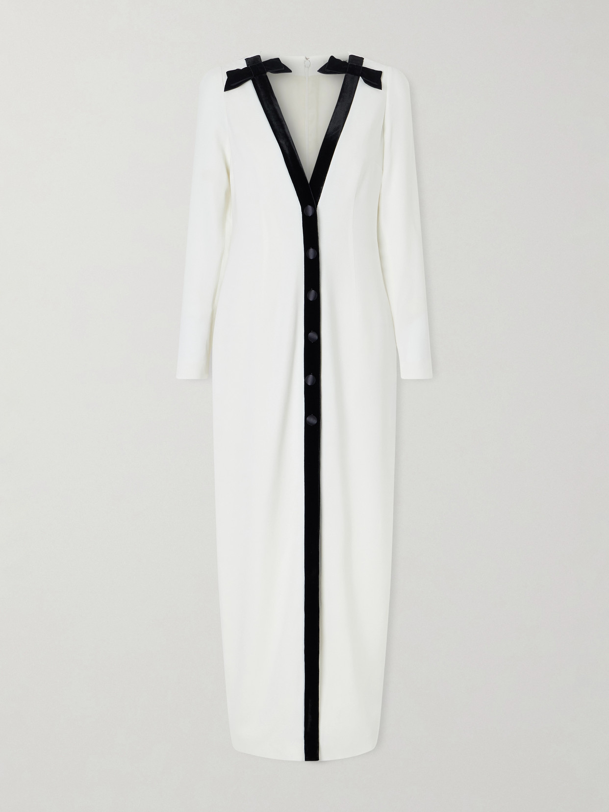 Alessandra Rich Bow-detailed Velvet-trimmed Stretch-cady Midi Dress In White