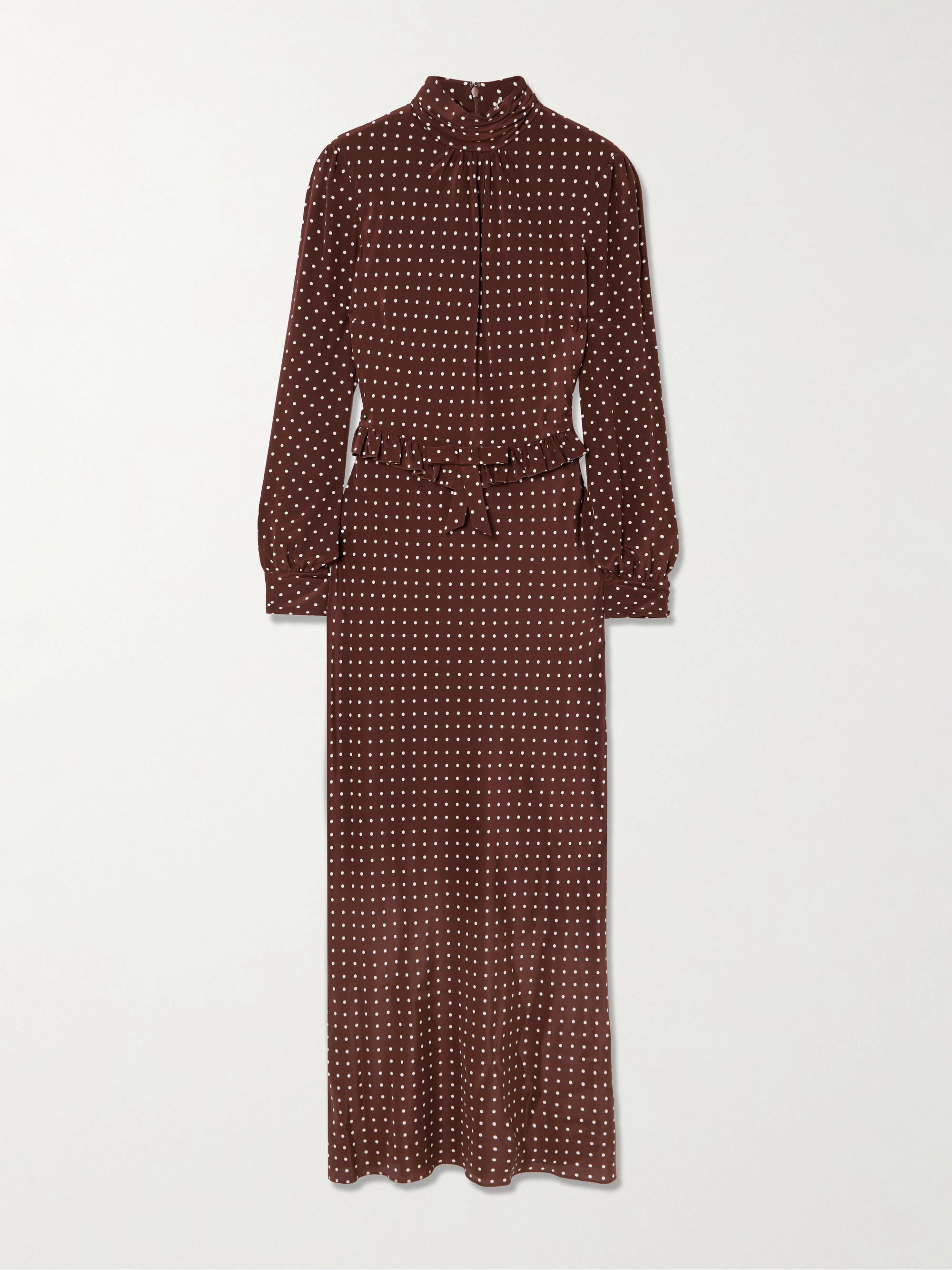 Alessandra Rich Ruffled bow-detailed polka-dot silk crepe de chine midi dress