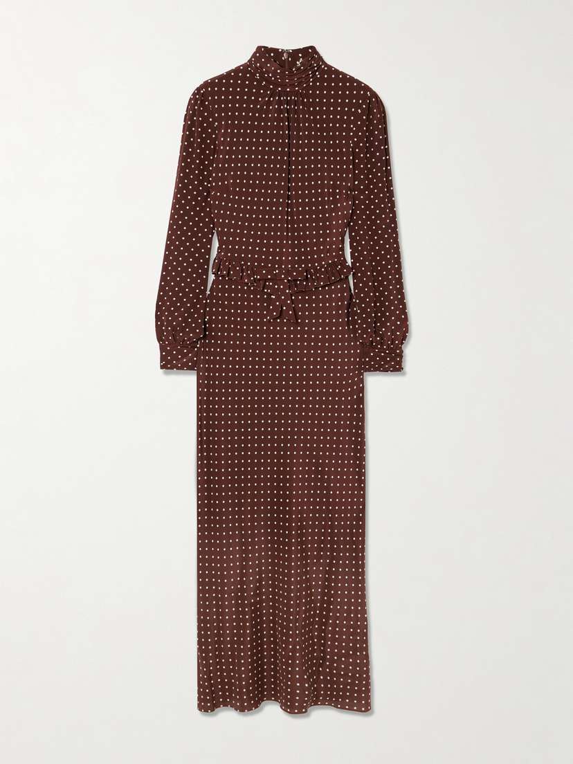 Alessandra Rich Ruffled Bow-detailed Polka-dot Silk Crepe De Chine Midi Dress
