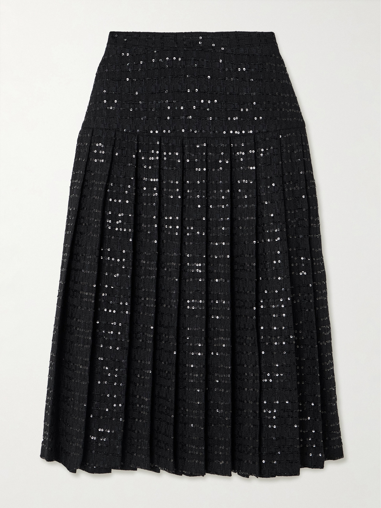 Alessandra Rich Sequin-embellished Pleated Tweed Midi Skirt In Black