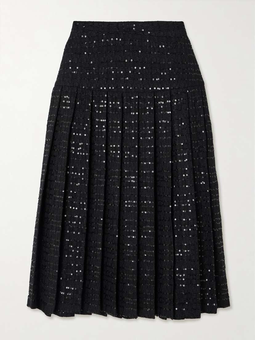 Alessandra Rich Sequin-embellished Pleated Tweed Midi Skirt