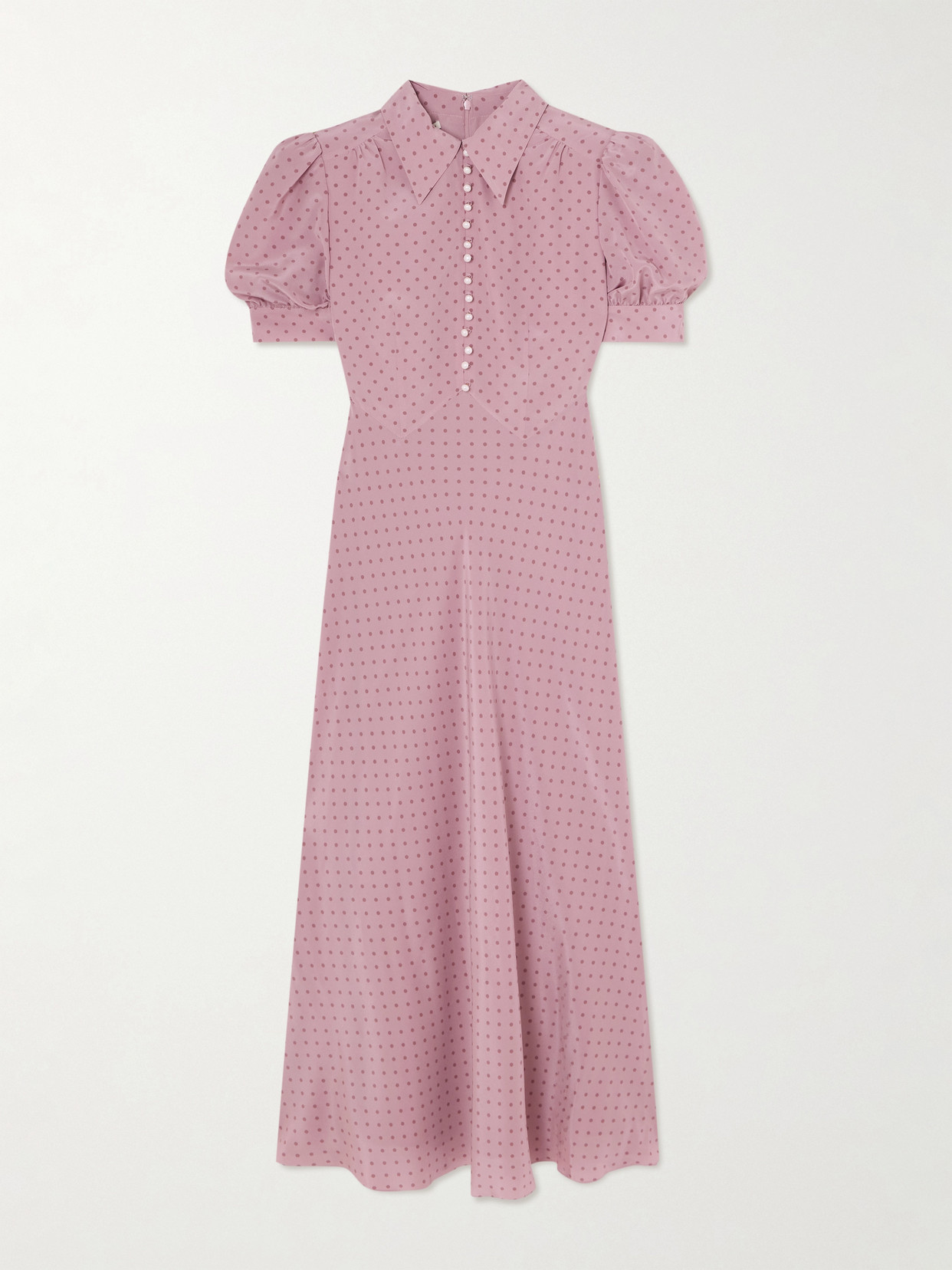 Alessandra Rich Faux Pearl-embellished Polka-dot Silk Crepe De Chine Midi Dress In Pink