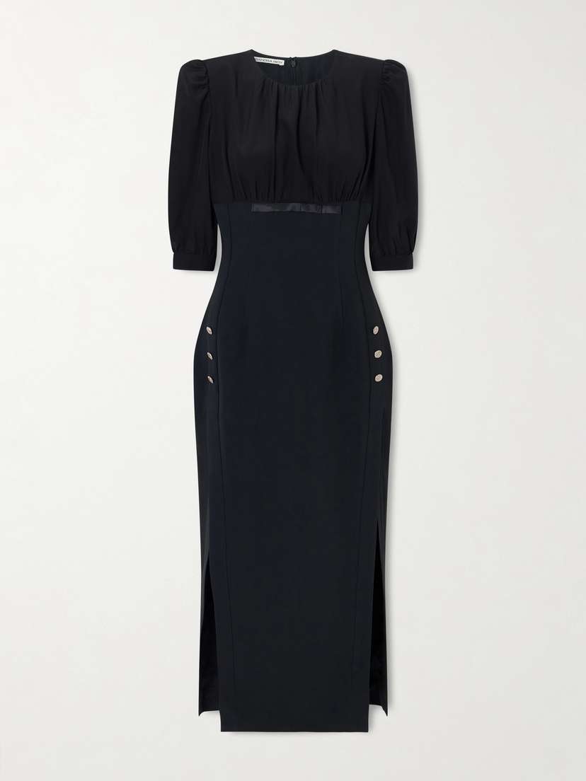 Alessandra Rich Bow-detailed Embellished Gathered Silk-cady Midi Dress